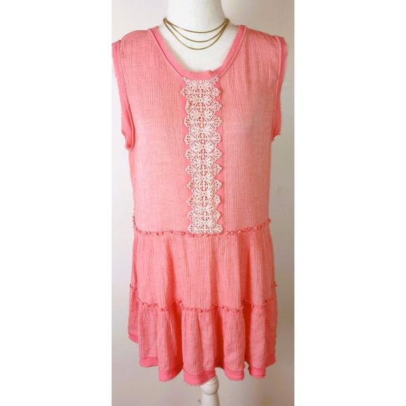 ** Suzanne Betro Summer Peach Gauzy Tunic Top ~ Size XL - Picture 9 of 13